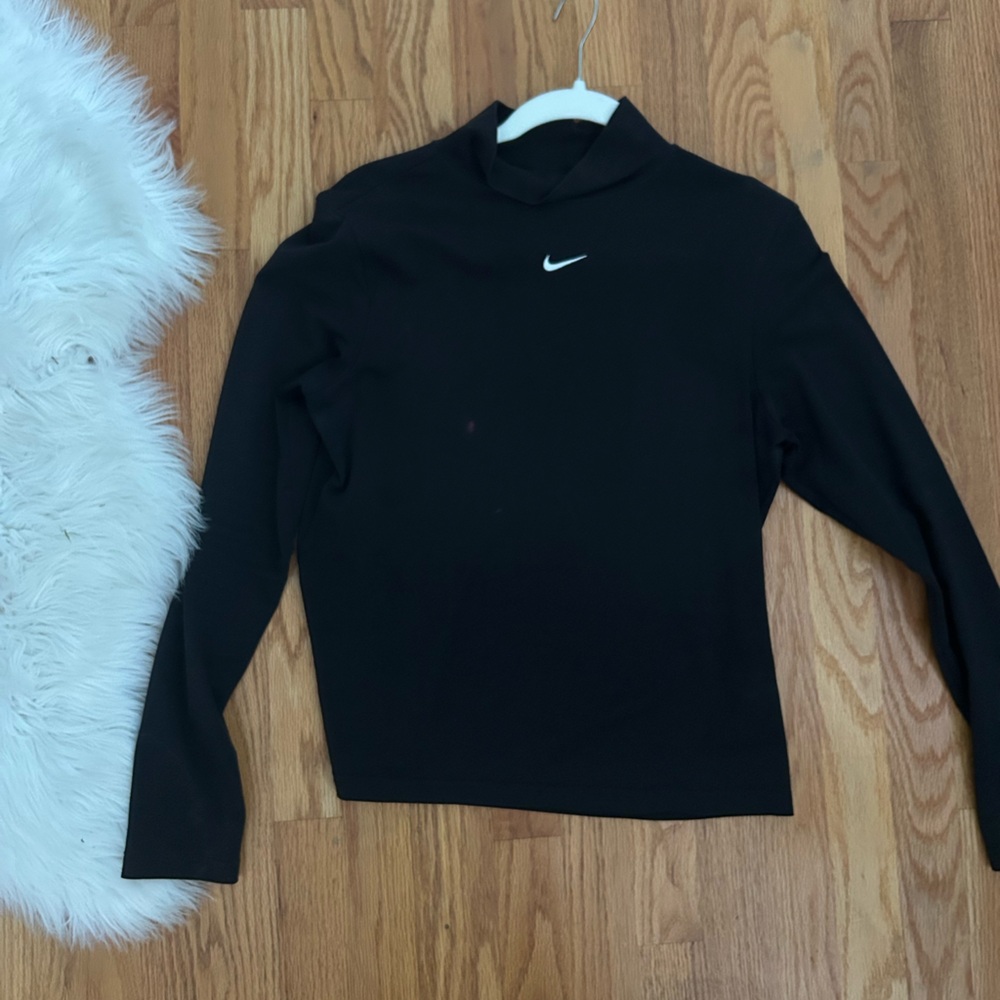 Nike black turtle neck top with white swoosh